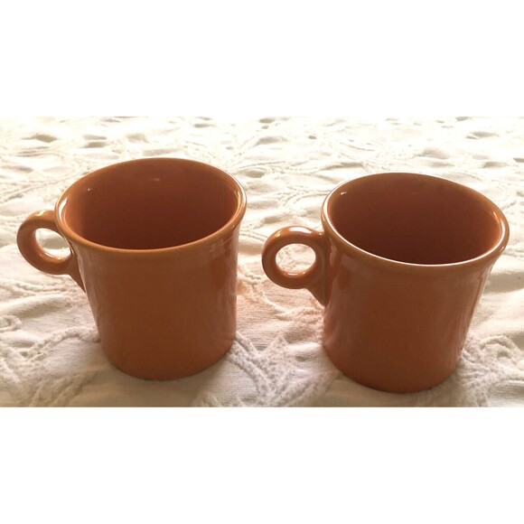 Set Of 2 FIESTA Ware Tangerine Coffee Mugs Ring Handle Tom and Jerry HLC USA - Picture 1 of 6